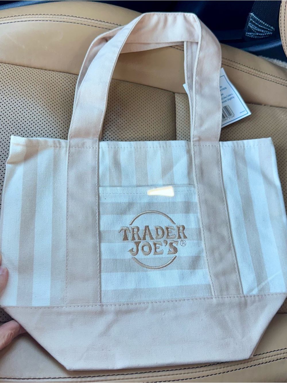 2026 NWT Trader Joe's Striped Canvas Mini Tote- TAN